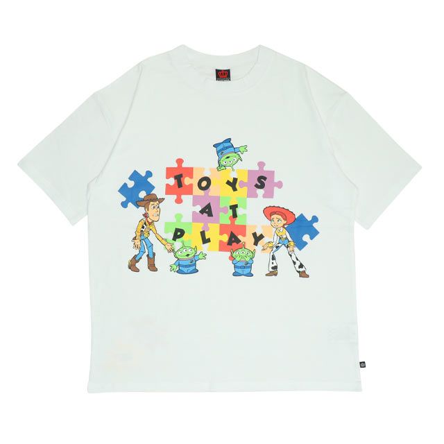 【ベビードール】親子お揃い トイ・ストーリー パズルキャラクターTシャツ 0623A / ウッディ ジェシー リトルグリーンメン 大人 ユニセックス 男女兼用 リンクコーデ ペアルック 親子コーデ トップス 半袖 クルーネック カットソー 天竺素材