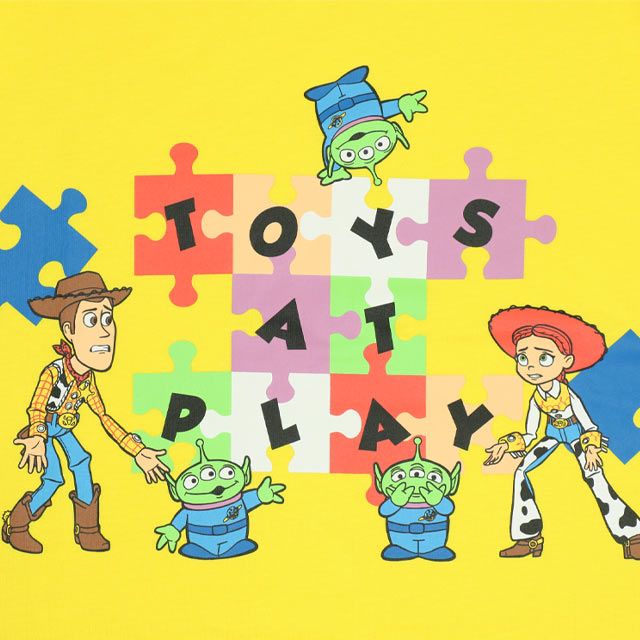 【ベビードール】親子お揃い トイ・ストーリー パズルキャラクターTシャツ 0623A / ウッディ ジェシー リトルグリーンメン 大人 ユニセックス 男女兼用 リンクコーデ ペアルック 親子コーデ トップス 半袖 クルーネック カットソー 天竺素材