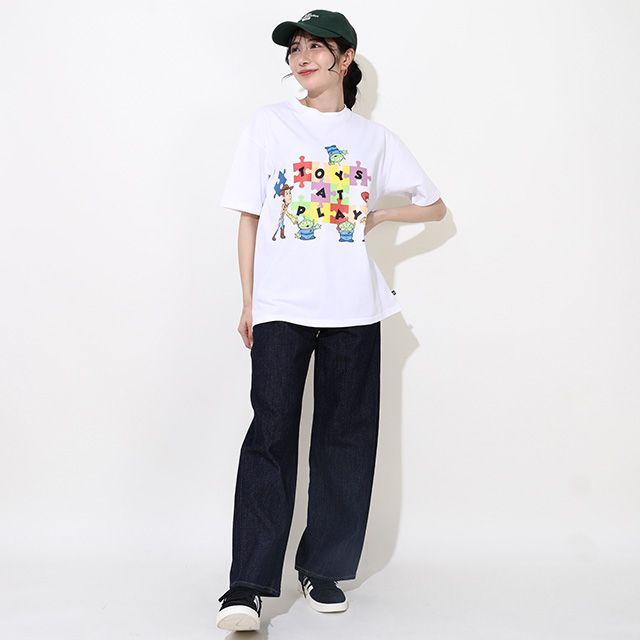 【ベビードール】親子お揃い トイ・ストーリー パズルキャラクターTシャツ 0623A / ウッディ ジェシー リトルグリーンメン 大人 ユニセックス 男女兼用 リンクコーデ ペアルック 親子コーデ トップス 半袖 クルーネック カットソー 天竺素材