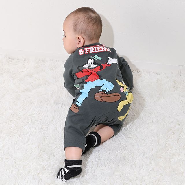 【ベビードール】ミッキー＆フレンズ BIGプリントロンパース 0634B / 70-80cm ベビーサイズ 赤ちゃん 出産祝い 贈り物 プレゼント ベビー服 つなぎ 長袖 ミッキーマウス ミニーマウス デイジー ドナルド グーフィー プルート