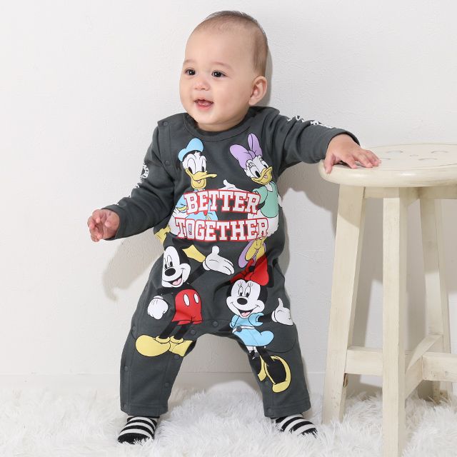 【ベビードール】ミッキー＆フレンズ BIGプリントロンパース 0634B / 70-80cm ベビーサイズ 赤ちゃん 出産祝い 贈り物 プレゼント ベビー服 つなぎ 長袖 ミッキーマウス ミニーマウス デイジー ドナルド グーフィー プルート