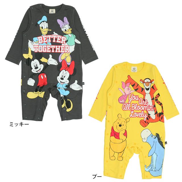 【ベビードール】くまのプーさん BIGプリントロンパース 0634B / 70-80cm ベビーサイズ 赤ちゃん 出産祝い 贈り物 プレゼント ベビー服 つなぎ 長袖 プー ピグレット ティガー イーヨー オウル ラビット