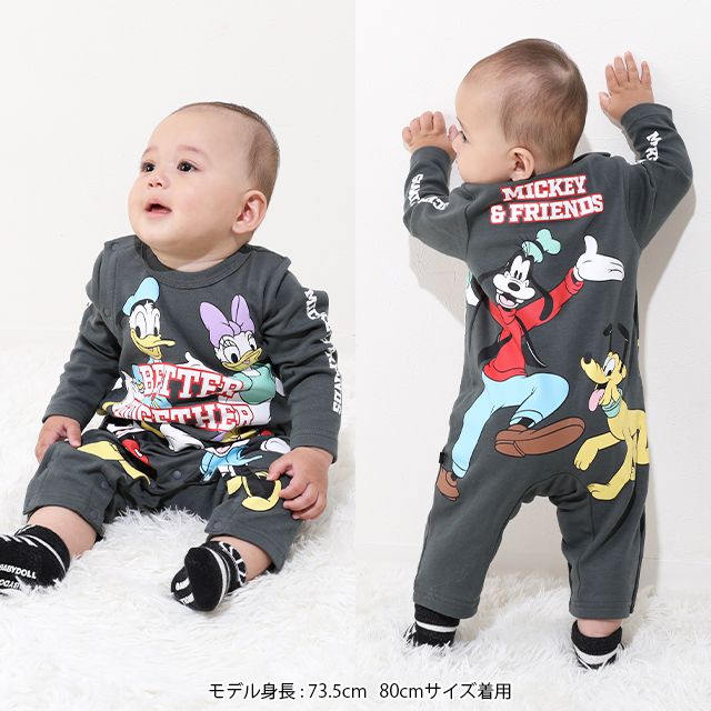 【ベビードール】くまのプーさん BIGプリントロンパース 0634B / 70-80cm ベビーサイズ 赤ちゃん 出産祝い 贈り物 プレゼント ベビー服 つなぎ 長袖 プー ピグレット ティガー イーヨー オウル ラビット