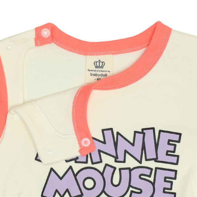 【ベビードール】ミニー おしりアップリケロンパース 0635B / 70-80cm ベビーサイズ 赤ちゃん 出産祝い 贈り物 プレゼント ベビー服 つなぎ 長袖 綿100%