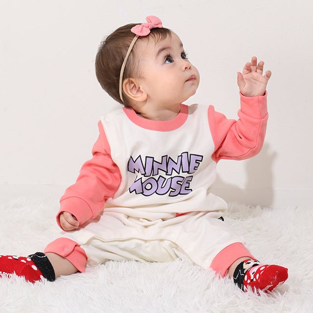 【ベビードール】ミニー おしりアップリケロンパース 0635B / 70-80cm ベビーサイズ 赤ちゃん 出産祝い 贈り物 プレゼント ベビー服 つなぎ 長袖 綿100%