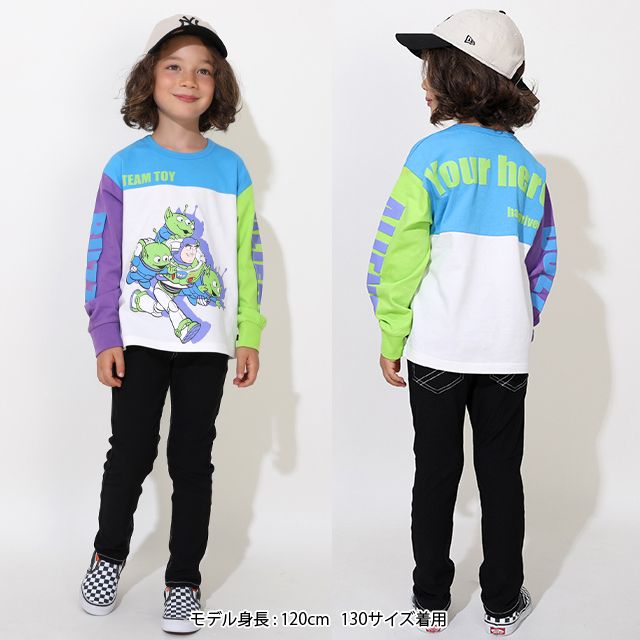 【ベビードール】バズ リトルグリーンメン 切り替えキャラクターロンT 0726K / ベビーサイズ キッズ トップス 長袖 Tシャツ クルーネック カットソー 天竺素材