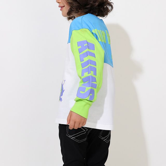 【ベビードール】バズ リトルグリーンメン 切り替えキャラクターロンT 0726K / ベビーサイズ キッズ トップス 長袖 Tシャツ クルーネック カットソー 天竺素材