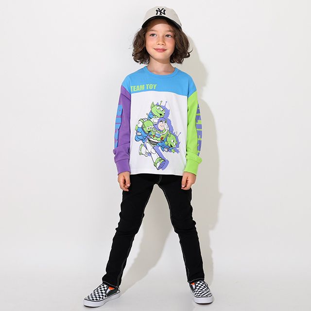 【ベビードール】バズ リトルグリーンメン 切り替えキャラクターロンT 0726K / ベビーサイズ キッズ トップス 長袖 Tシャツ クルーネック カットソー 天竺素材