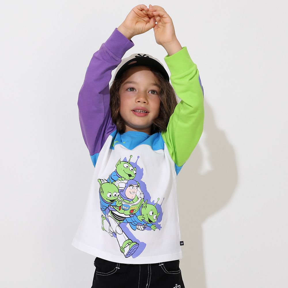 【ベビードール】バズ リトルグリーンメン 切り替えキャラクターロンT 0726K / ベビーサイズ キッズ トップス 長袖 Tシャツ クルーネック カットソー 天竺素材