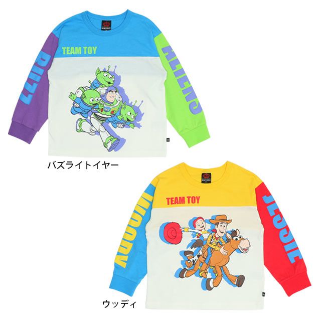 【ベビードール】ウッディ ジェシー 切り替えキャラクターロンT 0726K / ベビーサイズ キッズ トップス 長袖 Tシャツ クルーネック カットソー 天竺素材 ブルズアイ