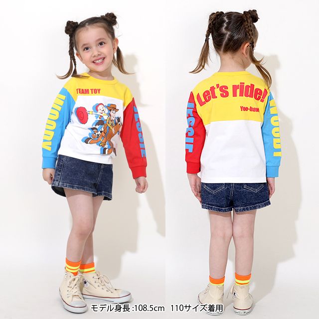 【ベビードール】ウッディ ジェシー 切り替えキャラクターロンT 0726K / ベビーサイズ キッズ トップス 長袖 Tシャツ クルーネック カットソー 天竺素材 ブルズアイ