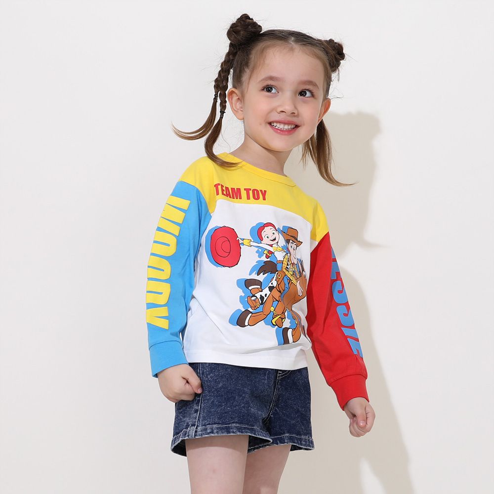 【ベビードール】ウッディ ジェシー 切り替えキャラクターロンT 0726K / ベビーサイズ キッズ トップス 長袖 Tシャツ クルーネック カットソー 天竺素材 ブルズアイ