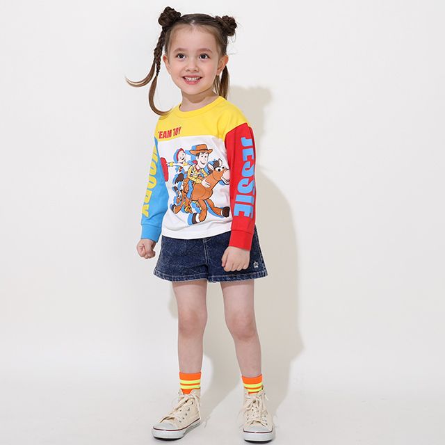【ベビードール】ウッディ ジェシー 切り替えキャラクターロンT 0726K / ベビーサイズ キッズ トップス 長袖 Tシャツ クルーネック カットソー 天竺素材 ブルズアイ