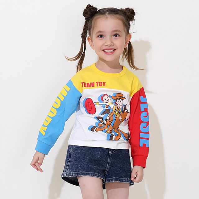 【ベビードール】ウッディ ジェシー 切り替えキャラクターロンT 0726K / ベビーサイズ キッズ トップス 長袖 Tシャツ クルーネック カットソー 天竺素材 ブルズアイ