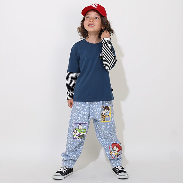 【ベビードール】トイ・ストーリー 抜染キャラクターデニムロングパンツ 0727K / ベビーサイズ キッズ ボトムス 長ズボン ジーパン ジーンズ テーパードパンツ ウエスト総ゴム ゴム穴付き ゆったり 楽ちん ウッディ バズ ジェシー リトルグリーンメン
