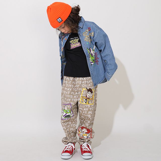 【ベビードール】トイ・ストーリー 抜染キャラクターデニムロングパンツ 0727K / ベビーサイズ キッズ ボトムス 長ズボン ジーパン ジーンズ テーパードパンツ ウエスト総ゴム ゴム穴付き ゆったり 楽ちん ウッディ バズ ジェシー リトルグリーンメン