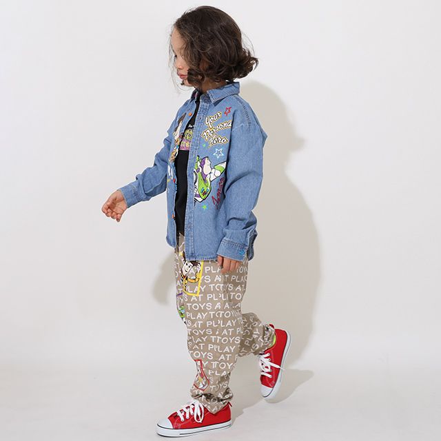 【ベビードール】トイ・ストーリー 抜染キャラクターデニムロングパンツ 0727K / ベビーサイズ キッズ ボトムス 長ズボン ジーパン ジーンズ テーパードパンツ ウエスト総ゴム ゴム穴付き ゆったり 楽ちん ウッディ バズ ジェシー リトルグリーンメン