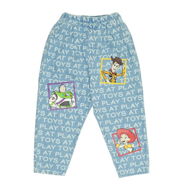 【ベビードール】トイ・ストーリー 抜染キャラクターデニムロングパンツ 0727K / ベビーサイズ キッズ ボトムス 長ズボン ジーパン ジーンズ テーパードパンツ ウエスト総ゴム ゴム穴付き ゆったり 楽ちん ウッディ バズ ジェシー リトルグリーンメン