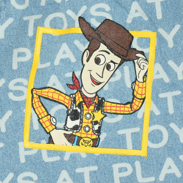 【ベビードール】トイ・ストーリー 抜染キャラクターデニムロングパンツ 0727K / ベビーサイズ キッズ ボトムス 長ズボン ジーパン ジーンズ テーパードパンツ ウエスト総ゴム ゴム穴付き ゆったり 楽ちん ウッディ バズ ジェシー リトルグリーンメン