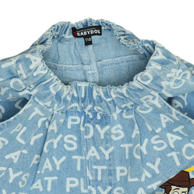 【ベビードール】トイ・ストーリー 抜染キャラクターデニムロングパンツ 0727K / ベビーサイズ キッズ ボトムス 長ズボン ジーパン ジーンズ テーパードパンツ ウエスト総ゴム ゴム穴付き ゆったり 楽ちん ウッディ バズ ジェシー リトルグリーンメン