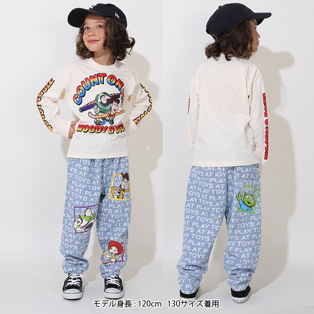 【ベビードール】トイ・ストーリー 抜染キャラクターデニムロングパンツ 0727K / ベビーサイズ キッズ ボトムス 長ズボン ジーパン ジーンズ テーパードパンツ ウエスト総ゴム ゴム穴付き ゆったり 楽ちん ウッディ バズ ジェシー リトルグリーンメン