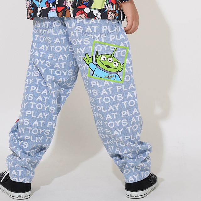 【ベビードール】トイ・ストーリー 抜染キャラクターデニムロングパンツ 0727K / ベビーサイズ キッズ ボトムス 長ズボン ジーパン ジーンズ テーパードパンツ ウエスト総ゴム ゴム穴付き ゆったり 楽ちん ウッディ バズ ジェシー リトルグリーンメン