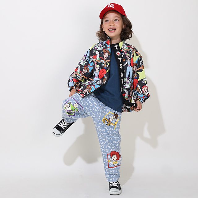 【ベビードール】トイ・ストーリー 抜染キャラクターデニムロングパンツ 0727K / ベビーサイズ キッズ ボトムス 長ズボン ジーパン ジーンズ テーパードパンツ ウエスト総ゴム ゴム穴付き ゆったり 楽ちん ウッディ バズ ジェシー リトルグリーンメン