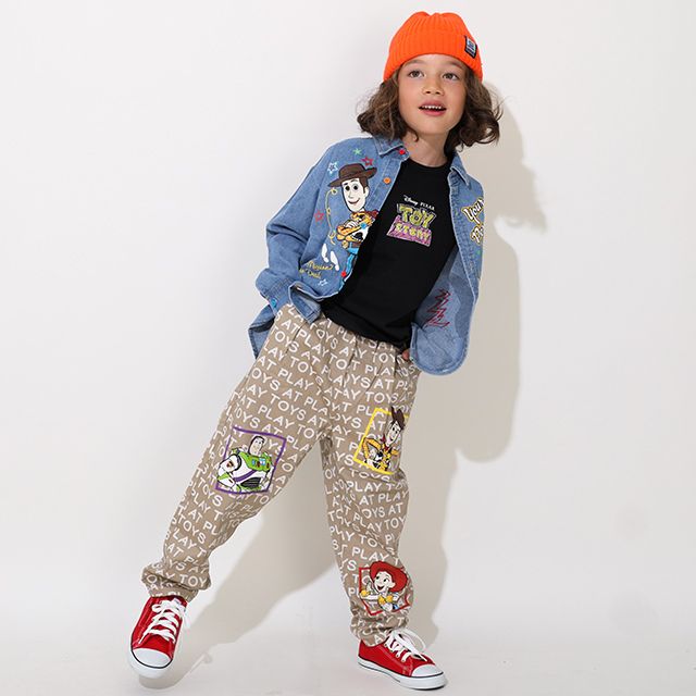 【ベビードール】ウッディ バズ 親子お揃い キャラクター刺繍シャツ 0732K / ベビーサイズ キッズ トップス 長袖 デニムシャツ 羽織り リンクコーデ ペアルック 親子コーデ