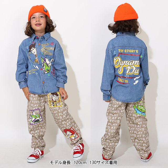 【ベビードール】ウッディ バズ 親子お揃い キャラクター刺繍シャツ 0732K / ベビーサイズ キッズ トップス 長袖 デニムシャツ 羽織り リンクコーデ ペアルック 親子コーデ