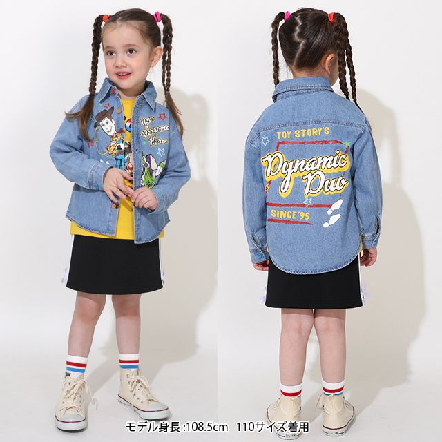 【ベビードール】ウッディ バズ 親子お揃い キャラクター刺繍シャツ 0732K / ベビーサイズ キッズ トップス 長袖 デニムシャツ 羽織り リンクコーデ ペアルック 親子コーデ