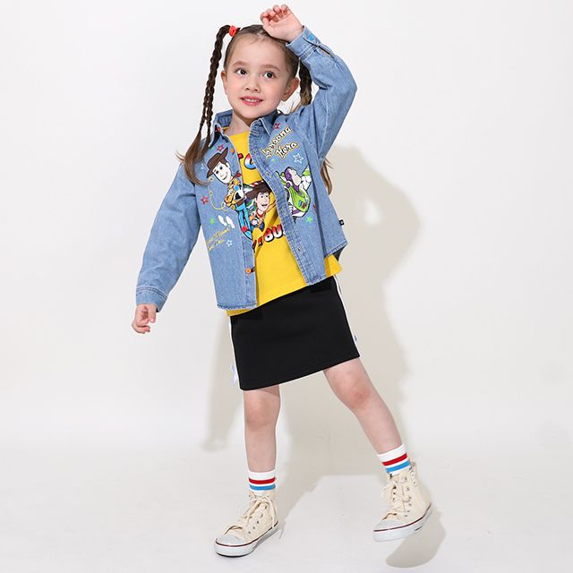 【ベビードール】ウッディ バズ 親子お揃い キャラクター刺繍シャツ 0732K / ベビーサイズ キッズ トップス 長袖 デニムシャツ 羽織り リンクコーデ ペアルック 親子コーデ