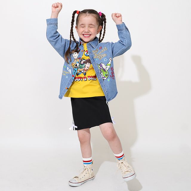 【ベビードール】ウッディ バズ 親子お揃い キャラクター刺繍シャツ 0732K / ベビーサイズ キッズ トップス 長袖 デニムシャツ 羽織り リンクコーデ ペアルック 親子コーデ