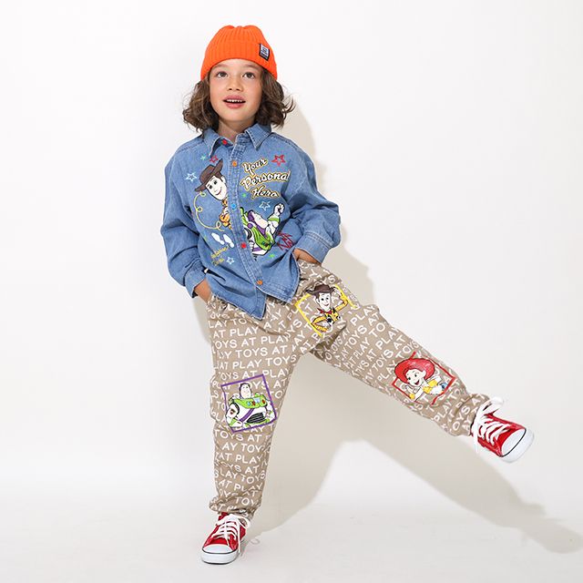 【ベビードール】ウッディ バズ 親子お揃い キャラクター刺繍シャツ 0732K / ベビーサイズ キッズ トップス 長袖 デニムシャツ 羽織り リンクコーデ ペアルック 親子コーデ