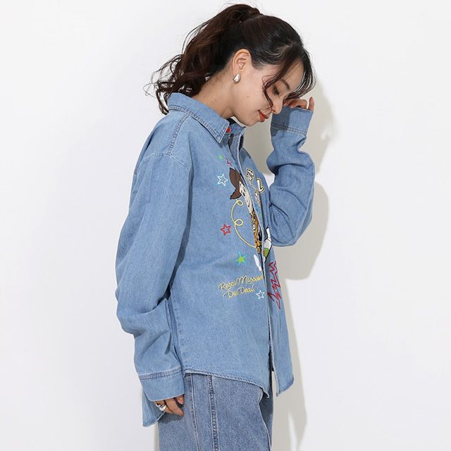 【ベビードール】ウッディ バズ 親子お揃い キャラクター刺繍シャツ 0732A / 大人 ユニセックス 男女兼用 リンクコーデ ペアルック 親子コーデ トップス 長袖 デニムシャツ 羽織り