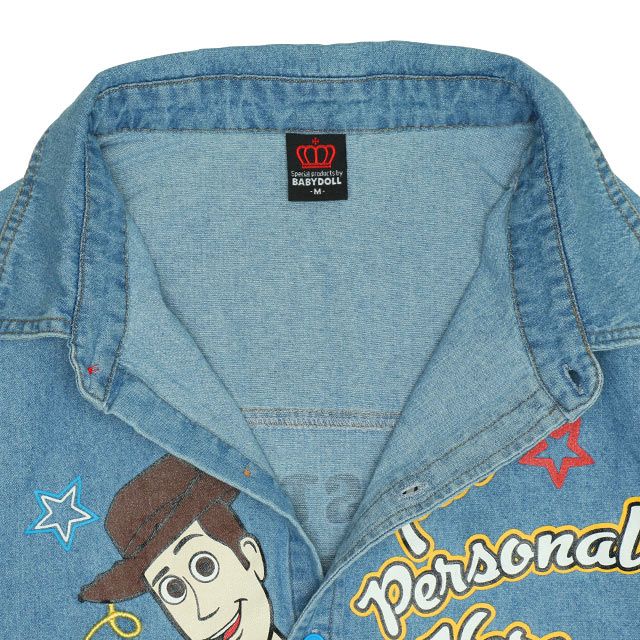 【ベビードール】ウッディ バズ 親子お揃い キャラクター刺繍シャツ 0732A / 大人 ユニセックス 男女兼用 リンクコーデ ペアルック 親子コーデ トップス 長袖 デニムシャツ 羽織り