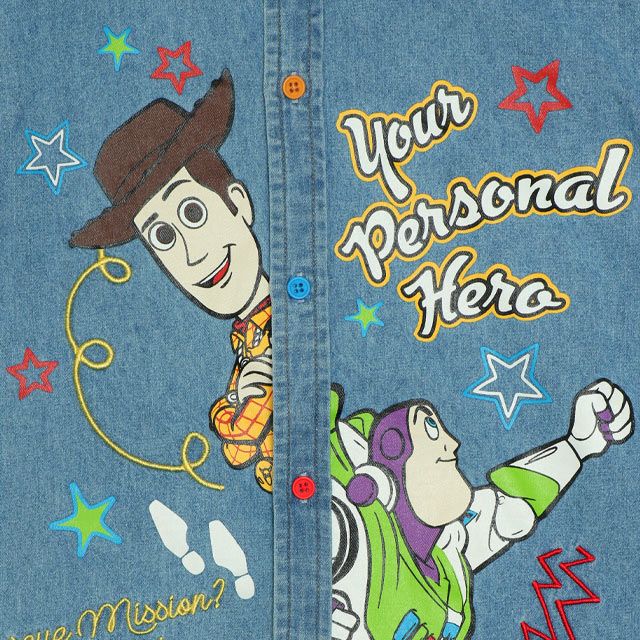 【ベビードール】ウッディ バズ 親子お揃い キャラクター刺繍シャツ 0732A / 大人 ユニセックス 男女兼用 リンクコーデ ペアルック 親子コーデ トップス 長袖 デニムシャツ 羽織り