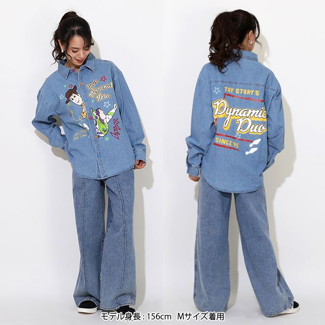 【ベビードール】ウッディ バズ 親子お揃い キャラクター刺繍シャツ 0732A / 大人 ユニセックス 男女兼用 リンクコーデ ペアルック 親子コーデ トップス 長袖 デニムシャツ 羽織り