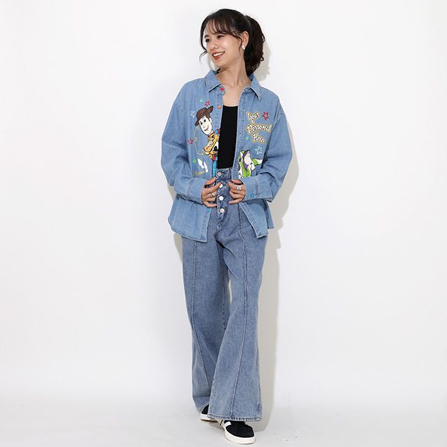 【ベビードール】ウッディ バズ 親子お揃い キャラクター刺繍シャツ 0732A / 大人 ユニセックス 男女兼用 リンクコーデ ペアルック 親子コーデ トップス 長袖 デニムシャツ 羽織り