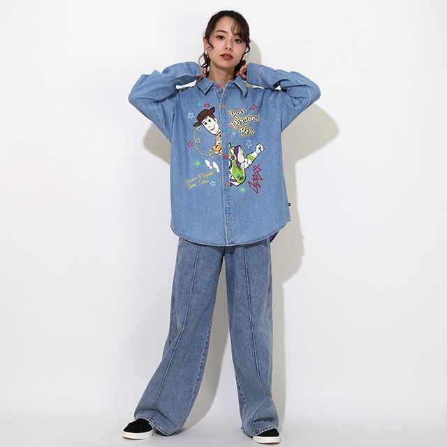 【ベビードール】ウッディ バズ 親子お揃い キャラクター刺繍シャツ 0732A / 大人 ユニセックス 男女兼用 リンクコーデ ペアルック 親子コーデ トップス 長袖 デニムシャツ 羽織り