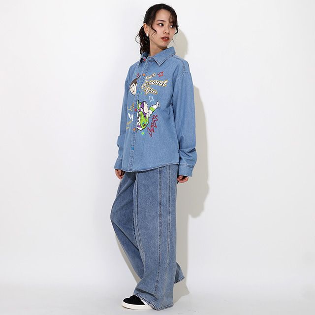 【ベビードール】ウッディ バズ 親子お揃い キャラクター刺繍シャツ 0732A / 大人 ユニセックス 男女兼用 リンクコーデ ペアルック 親子コーデ トップス 長袖 デニムシャツ 羽織り