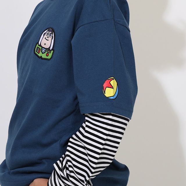 【ベビードール】バズ 親子お揃い 重ね着風ロンT 0733K / ベビーサイズ キッズ トップス 長袖 Tシャツ クルーネック カットソー レイヤード風 リンクコーデ ペアルック 親子コーデ 天竺素材 ボーダー