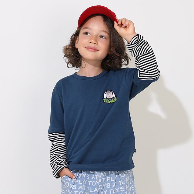 【ベビードール】バズ 親子お揃い 重ね着風ロンT 0733K / ベビーサイズ キッズ トップス 長袖 Tシャツ クルーネック カットソー レイヤード風 リンクコーデ ペアルック 親子コーデ 天竺素材 ボーダー