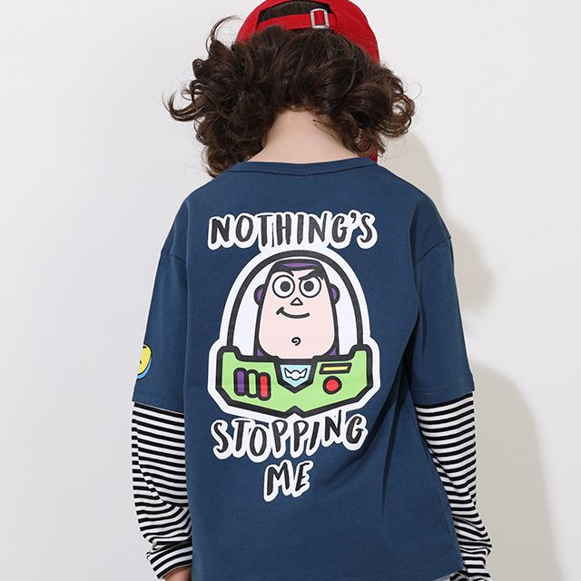 【ベビードール】バズ 親子お揃い 重ね着風ロンT 0733K / ベビーサイズ キッズ トップス 長袖 Tシャツ クルーネック カットソー レイヤード風 リンクコーデ ペアルック 親子コーデ 天竺素材 ボーダー