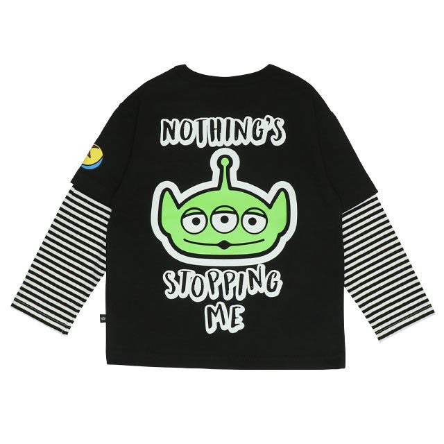 【ベビードール】リトルグリーンメン 親子お揃い 重ね着風ロンT 0733K / ベビーサイズ キッズ トップス 長袖 Tシャツ クルーネック カットソー レイヤード風 リンクコーデ ペアルック 親子コーデ 天竺素材 ボーダー