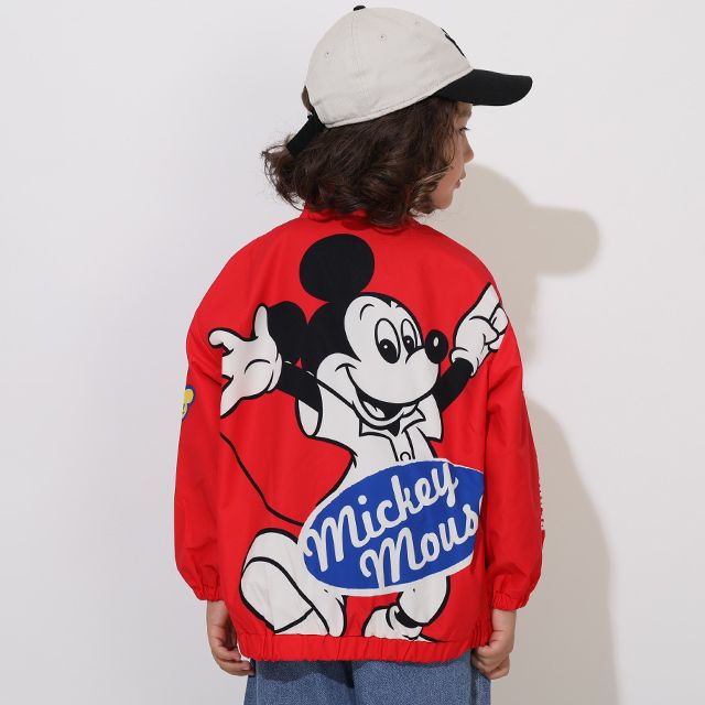【ベビードール】ミッキー BIGキャラクター【合体】ウインドブレーカー 0761K / ベビーサイズ キッズ トップス 長袖 アウター 羽織り ブルゾン 撥水加工 別売のボアアウターとドッキング（合体）して冬でも大活躍