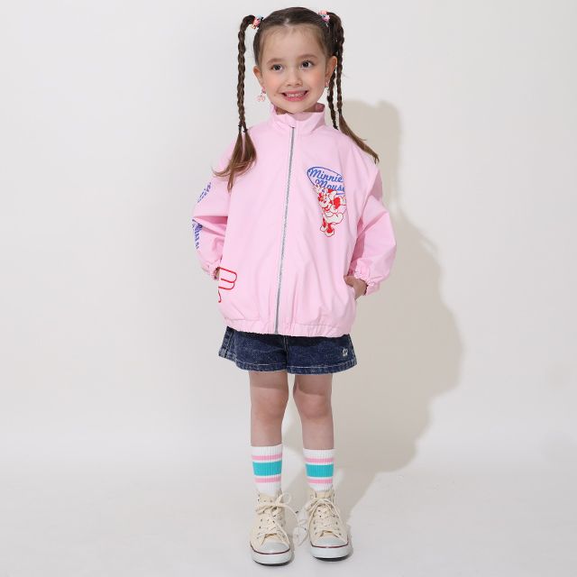 【ベビードール】ミニー BIGキャラクター【合体】ウインドブレーカー 0761K / ベビーサイズ キッズ トップス 長袖 アウター 羽織り ブルゾン 撥水加工 別売のボアアウターとドッキング（合体）して冬でも大活躍