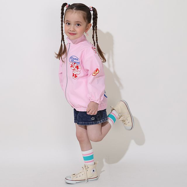 【ベビードール】ミニー BIGキャラクター【合体】ウインドブレーカー 0761K / ベビーサイズ キッズ トップス 長袖 アウター 羽織り ブルゾン 撥水加工 別売のボアアウターとドッキング（合体）して冬でも大活躍
