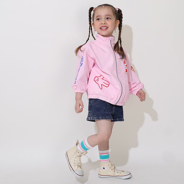 【ベビードール】ミニー BIGキャラクター【合体】ウインドブレーカー 0761K / ベビーサイズ キッズ トップス 長袖 アウター 羽織り ブルゾン 撥水加工 別売のボアアウターとドッキング（合体）して冬でも大活躍