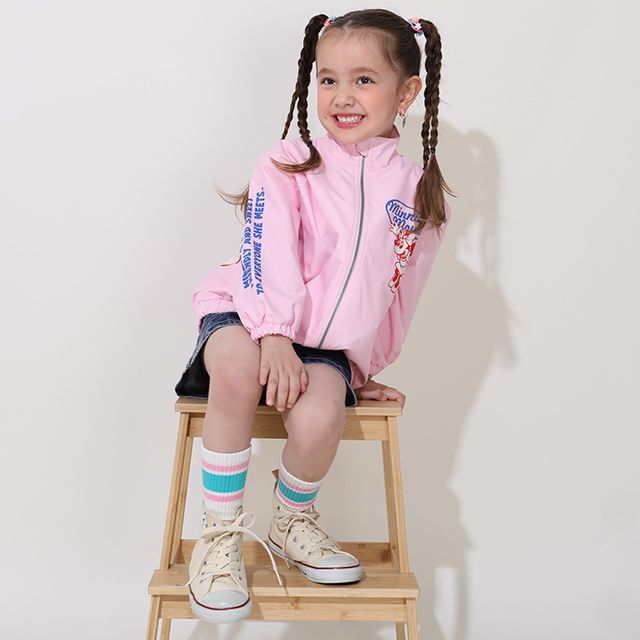 【ベビードール】ミニー BIGキャラクター【合体】ウインドブレーカー 0761K / ベビーサイズ キッズ トップス 長袖 アウター 羽織り ブルゾン 撥水加工 別売のボアアウターとドッキング（合体）して冬でも大活躍