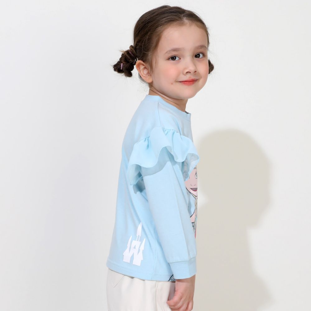 【ベビードール】アナ エルサ プリンセス / ラメロンT 0770K / ベビーサイズ キッズ トップス 長袖 Tシャツ シフォン フリル ラメ キラキラ 天竺素材